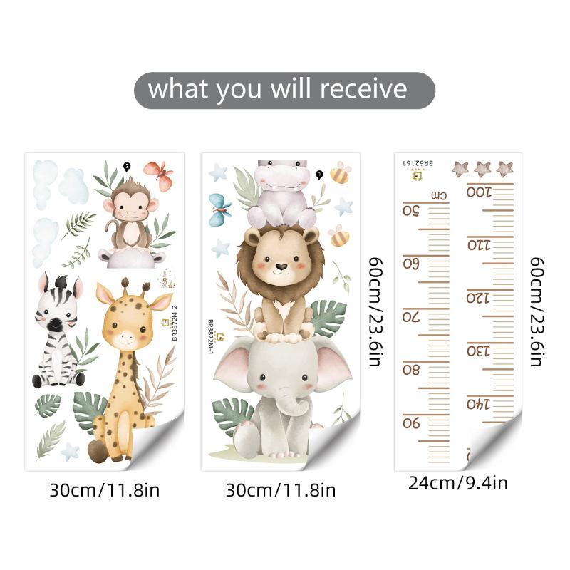Baby Nursery Jungle Wallpaper - Children's Growth Chart Sticker Jungle Animals