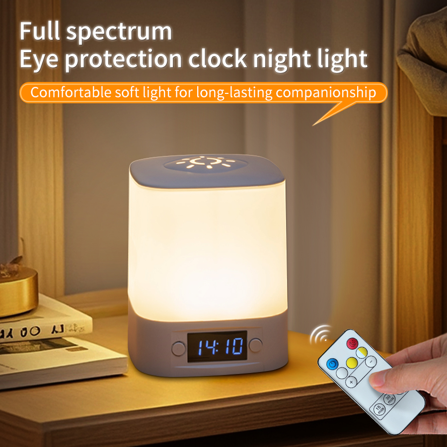 Baby Nursery Table Lamp - Portable Led Night Light with Clock