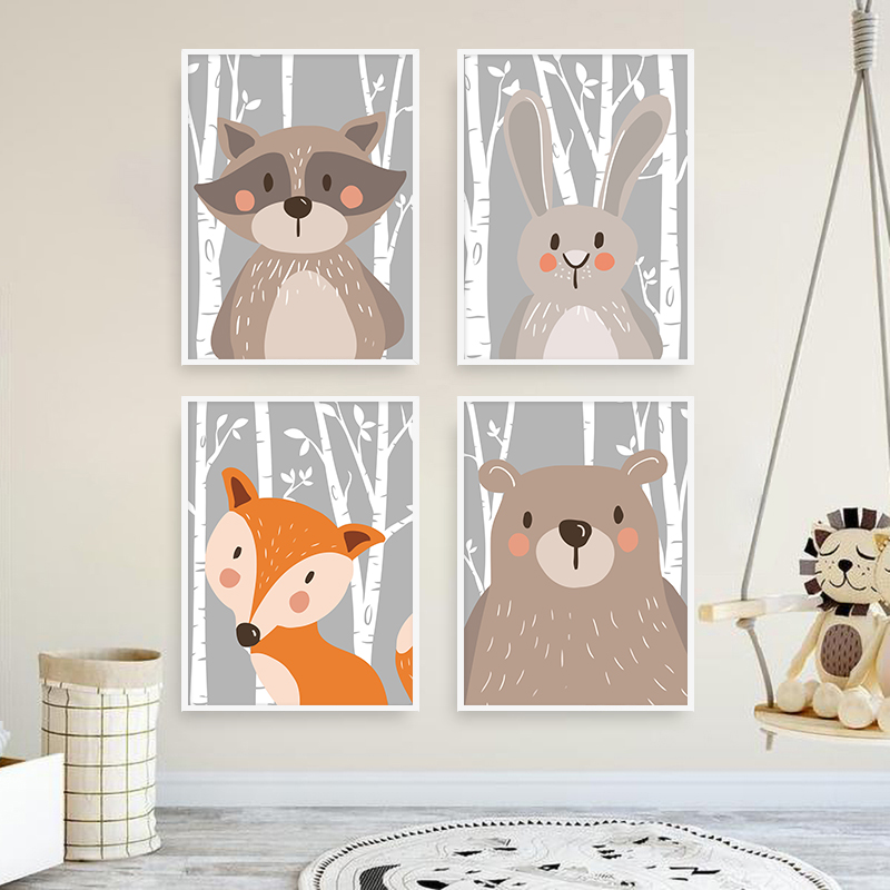 Baby Nursery Mirror - Forest Animals Poster Prints Bear Rabbit