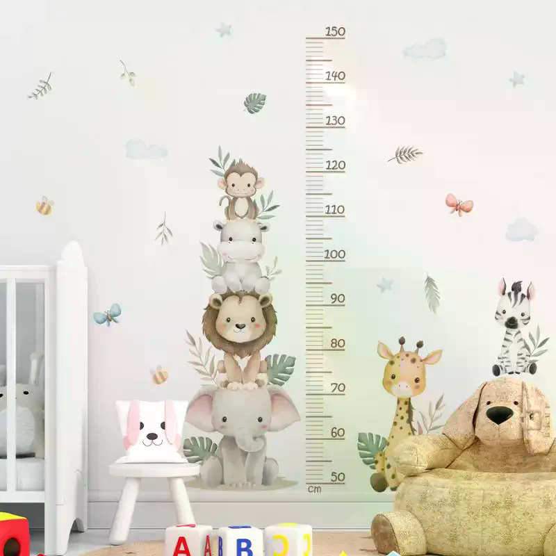 Baby Nursery Jungle Wallpaper - Children's Growth Chart Sticker Jungle Animals
