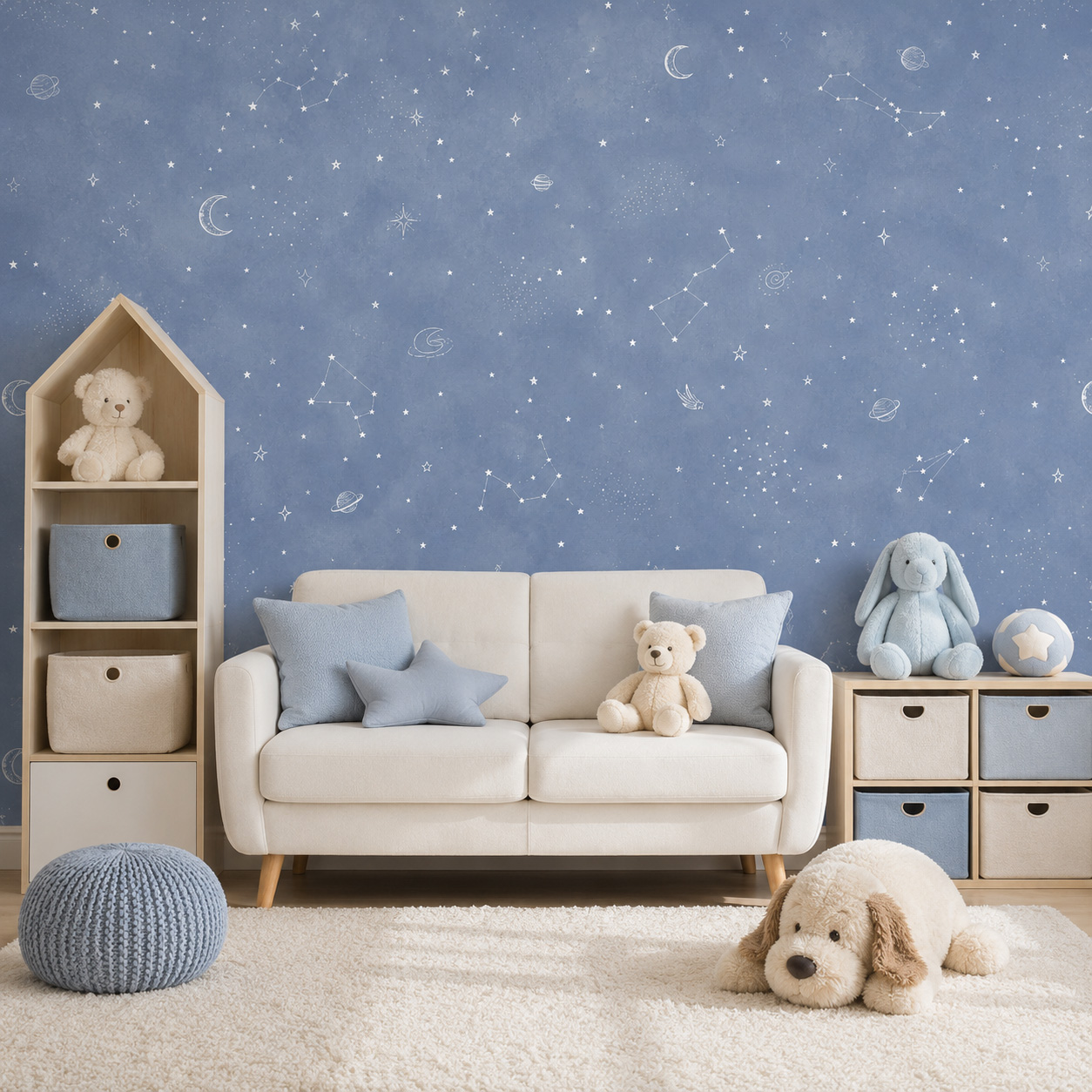 Baby Nursery Peel And Stick Wallpaper - Blue Starry Sky Self Adhesive Wallpaper