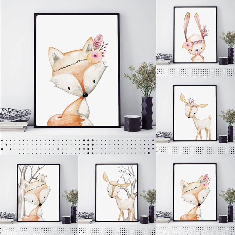 Baby Nursery Mirror - Cartoon Rabbit Poster Fox Deer Paintings