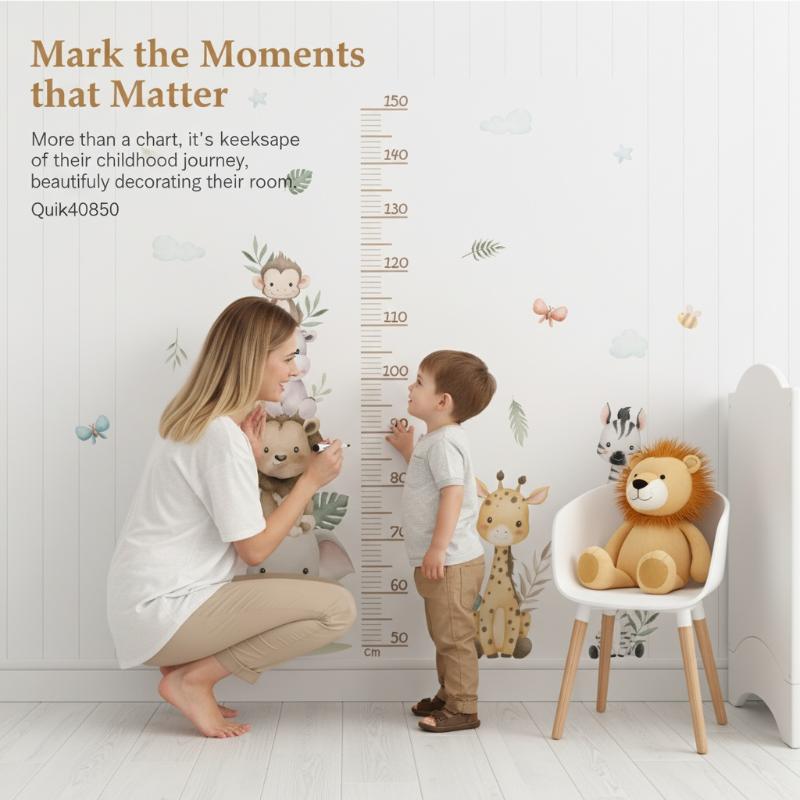 Baby Nursery Jungle Wallpaper - Children's Growth Chart Sticker Jungle Animals