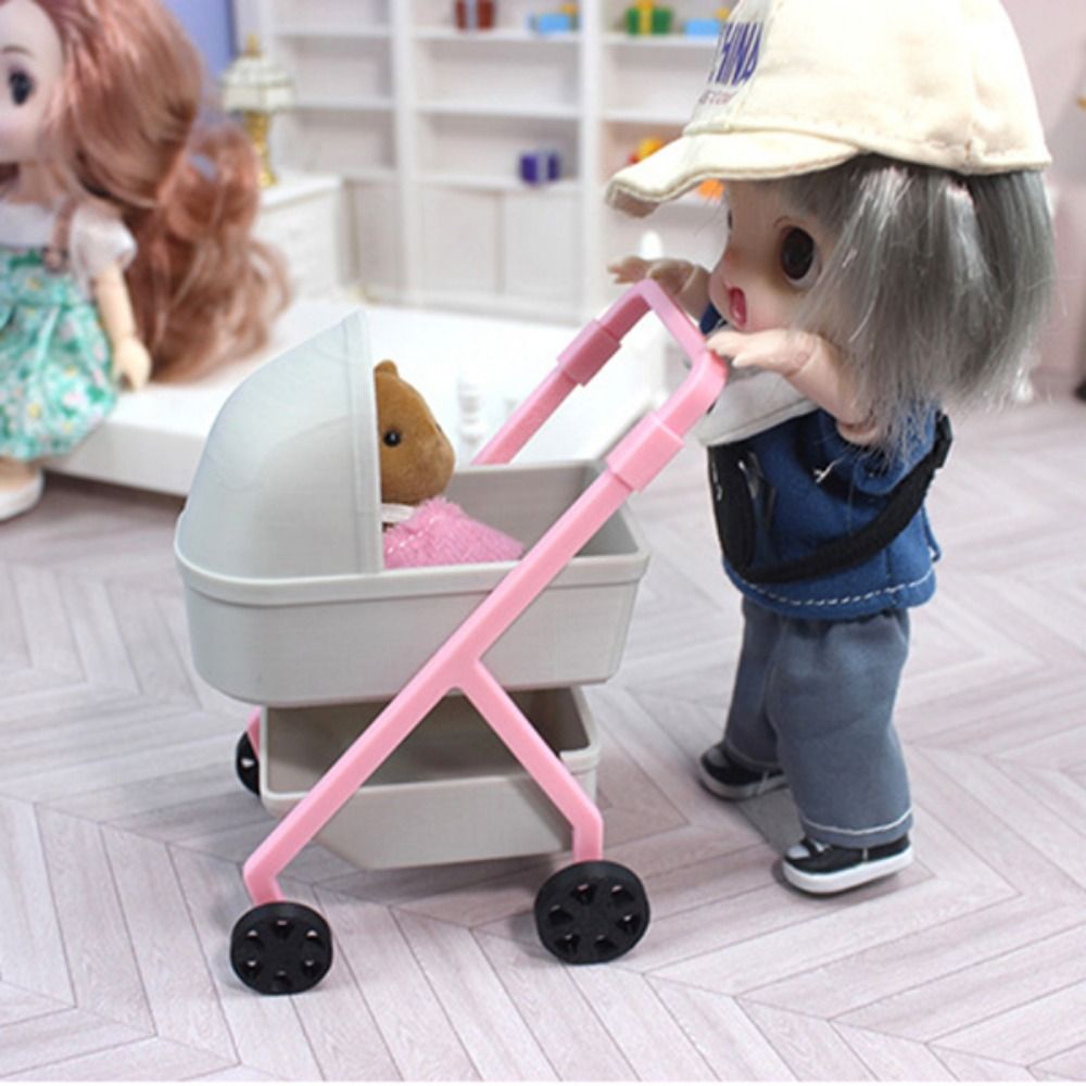 Baby Nursery Trolley - 1:12 Baby Stroller Miniature Simulation Baby