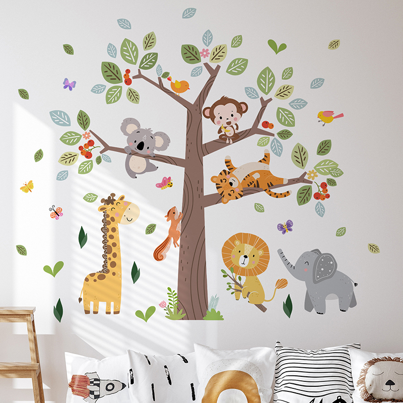 Baby Nursery Jungle Wallpaper - Large Jungle Animal Wall Sticker Vinyl