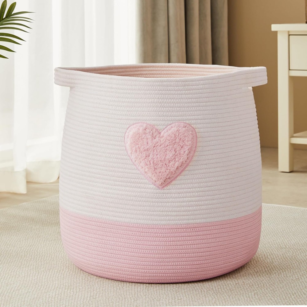 Baby Nursery Laundry Basket - Pink Laundry Basket Hamper for Kids