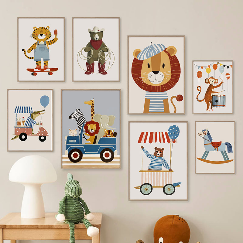 Baby Nursery Pictures - Funny Cartoon Animal Car Balloon Nursery