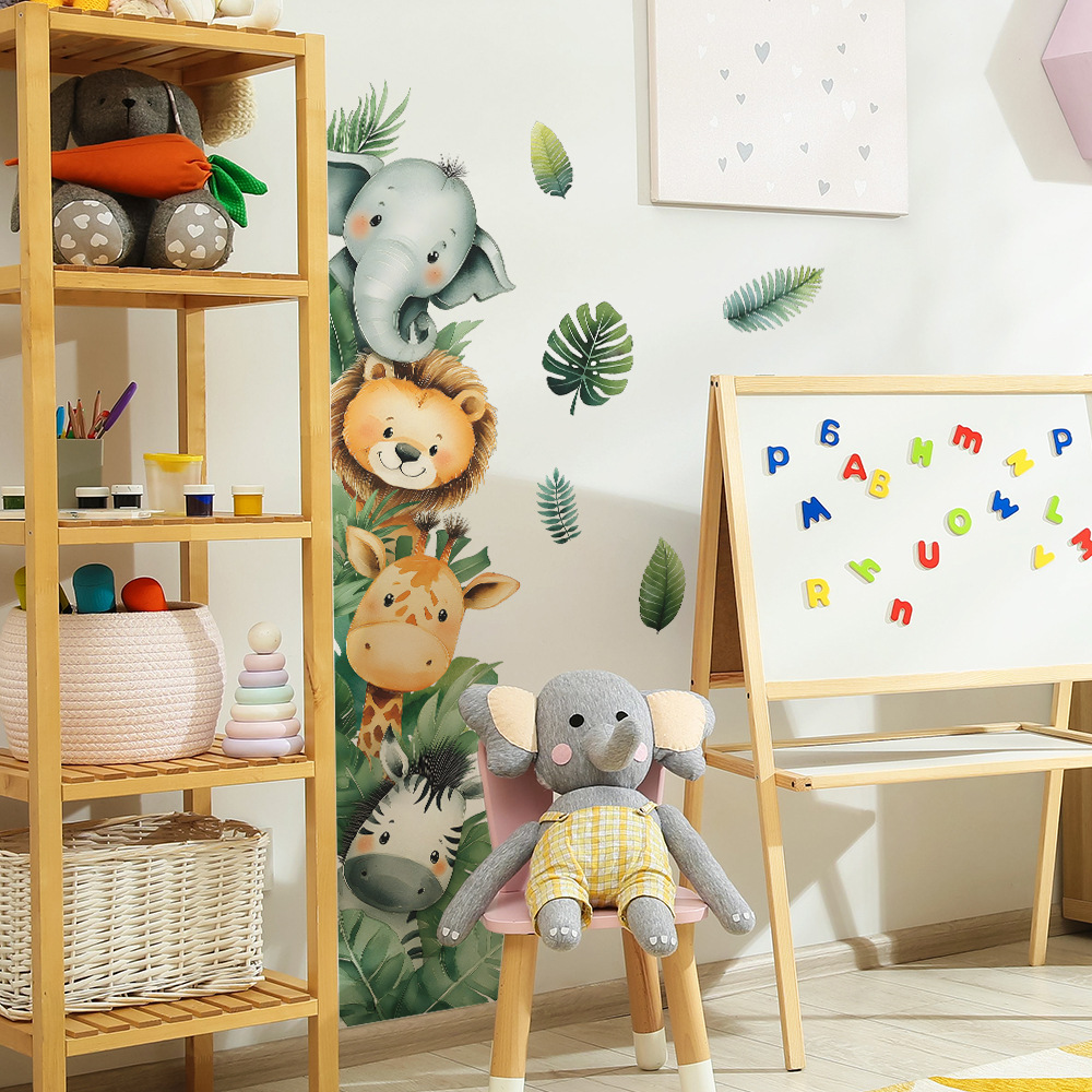 Baby Nursery Jungle Wallpaper - Jungle Animal Elephant Giraffe Wall Door