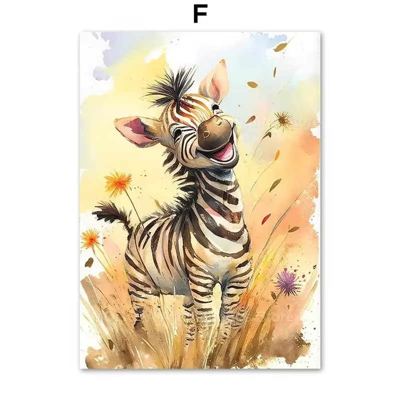 Baby Nursery Pictures - Watercolor Lion Giraffe Tiger Elephant Zebra