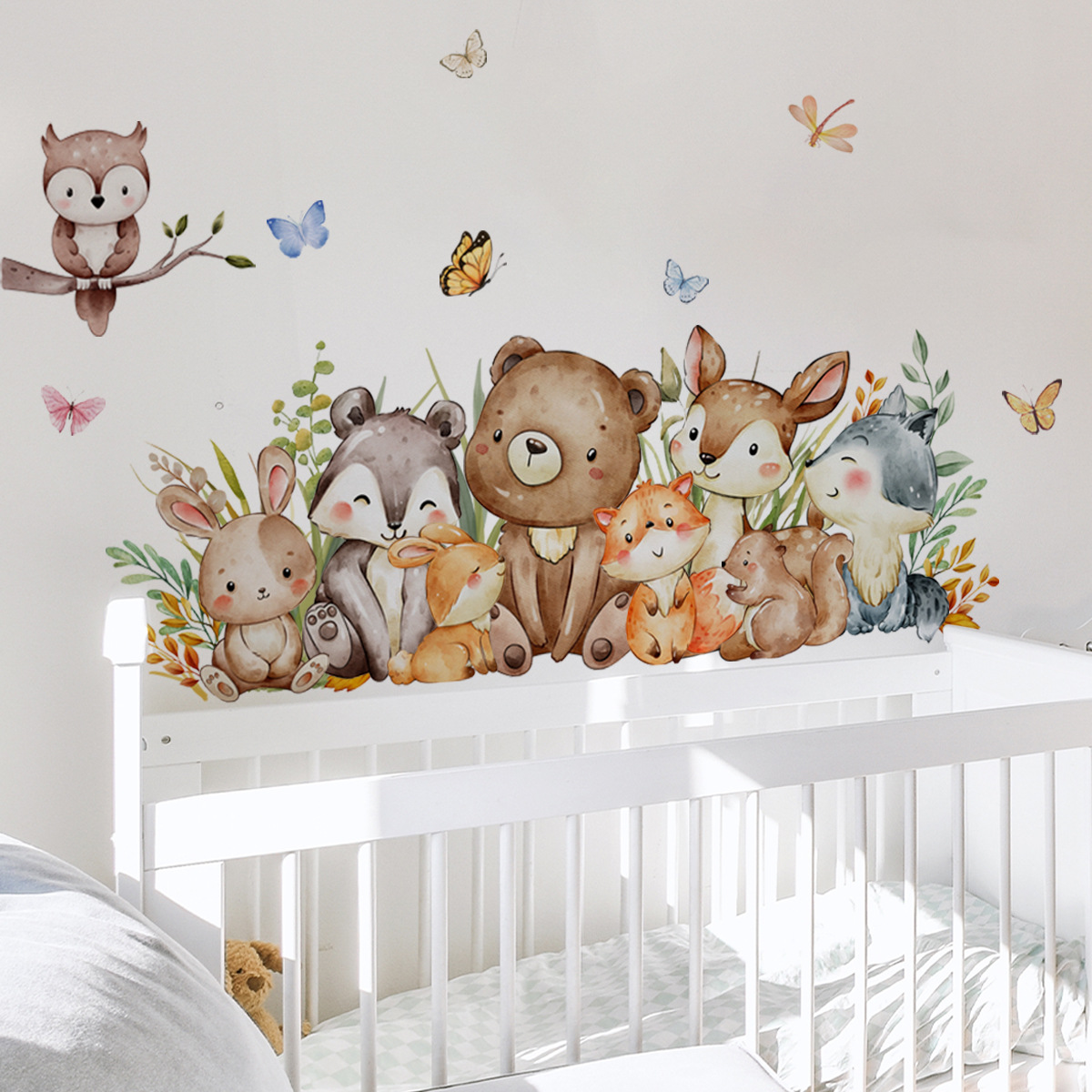 Baby Nursery Jungle Wallpaper - Cartoon Jungle Animals Wall Sticker Vinyl