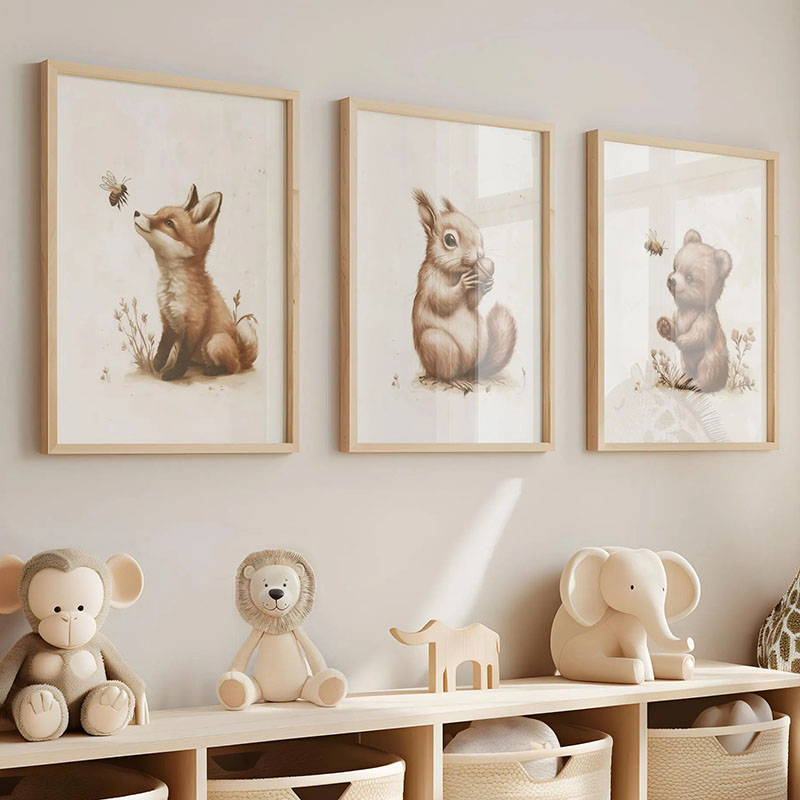 Baby Nursery Pictures - Bear Rabbit Fox Deer Squirrel Mouse