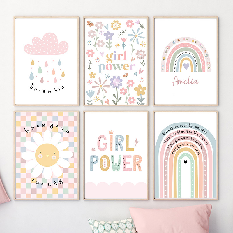 Baby Nursery Modern - Sun Flower Rainbow Cloud Heart Nursery