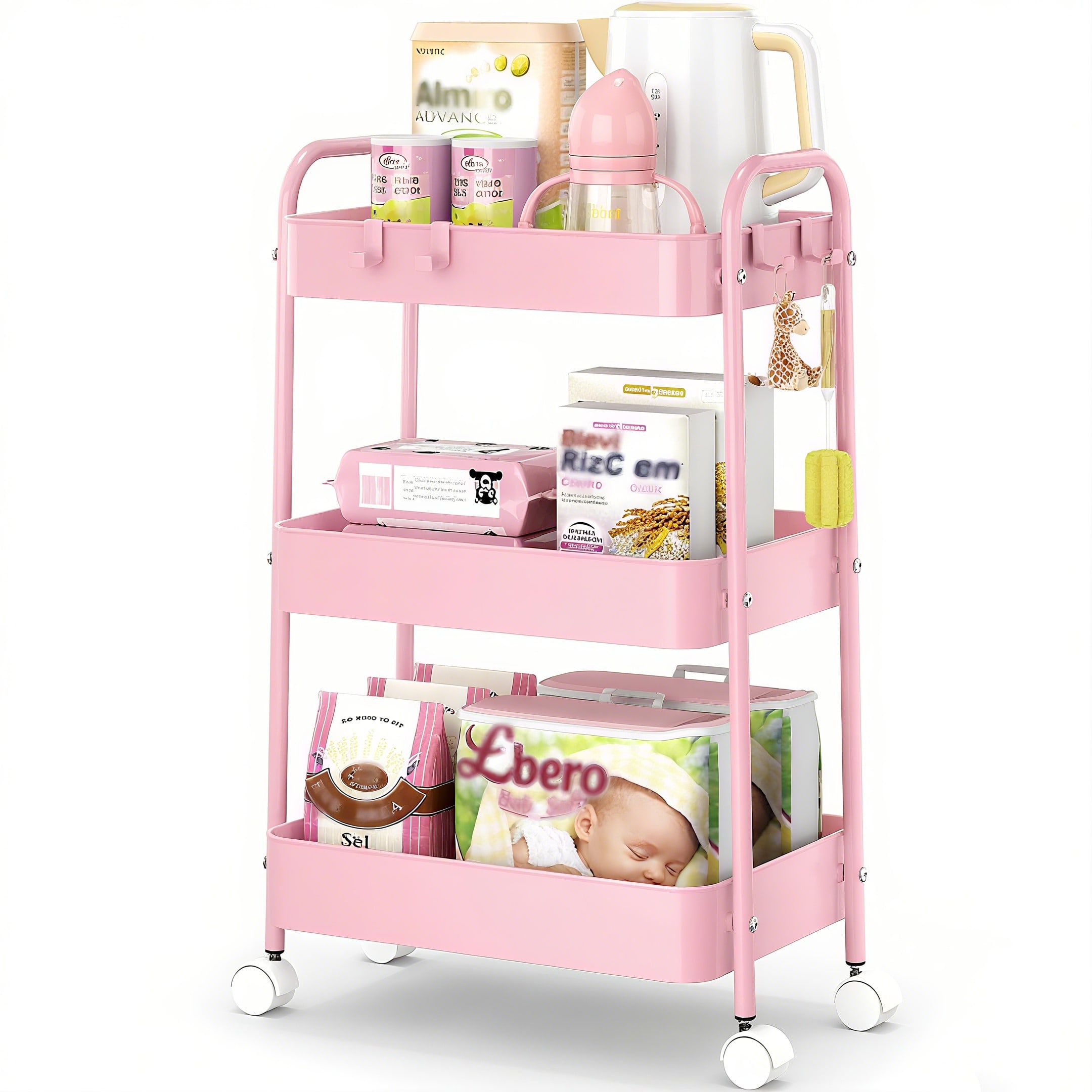 3 Tier Metal Rolling Cart With - đánh giá và giá Baby Nursery Trolley