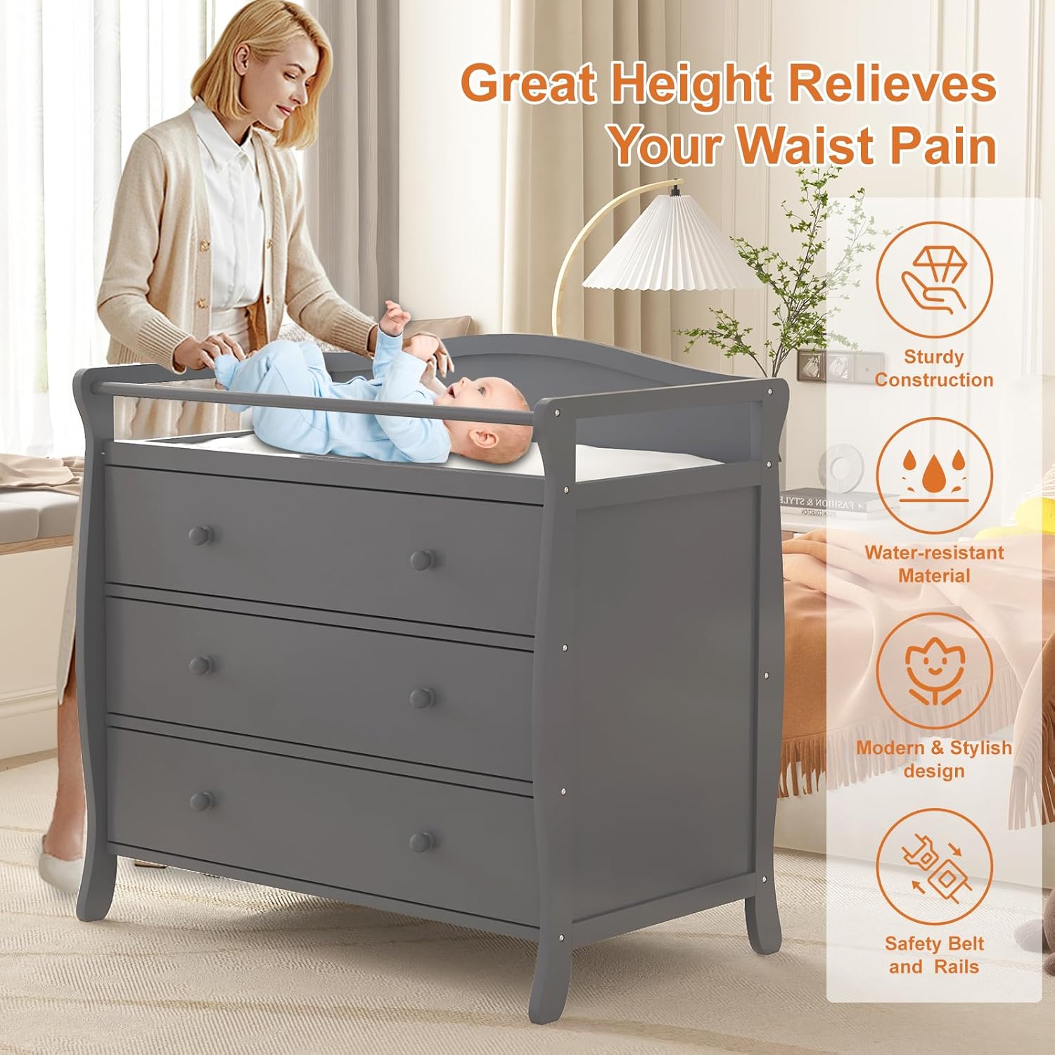 3 Drawers Baby Changing Table  - đánh giá và giá Baby Nursery Drawers