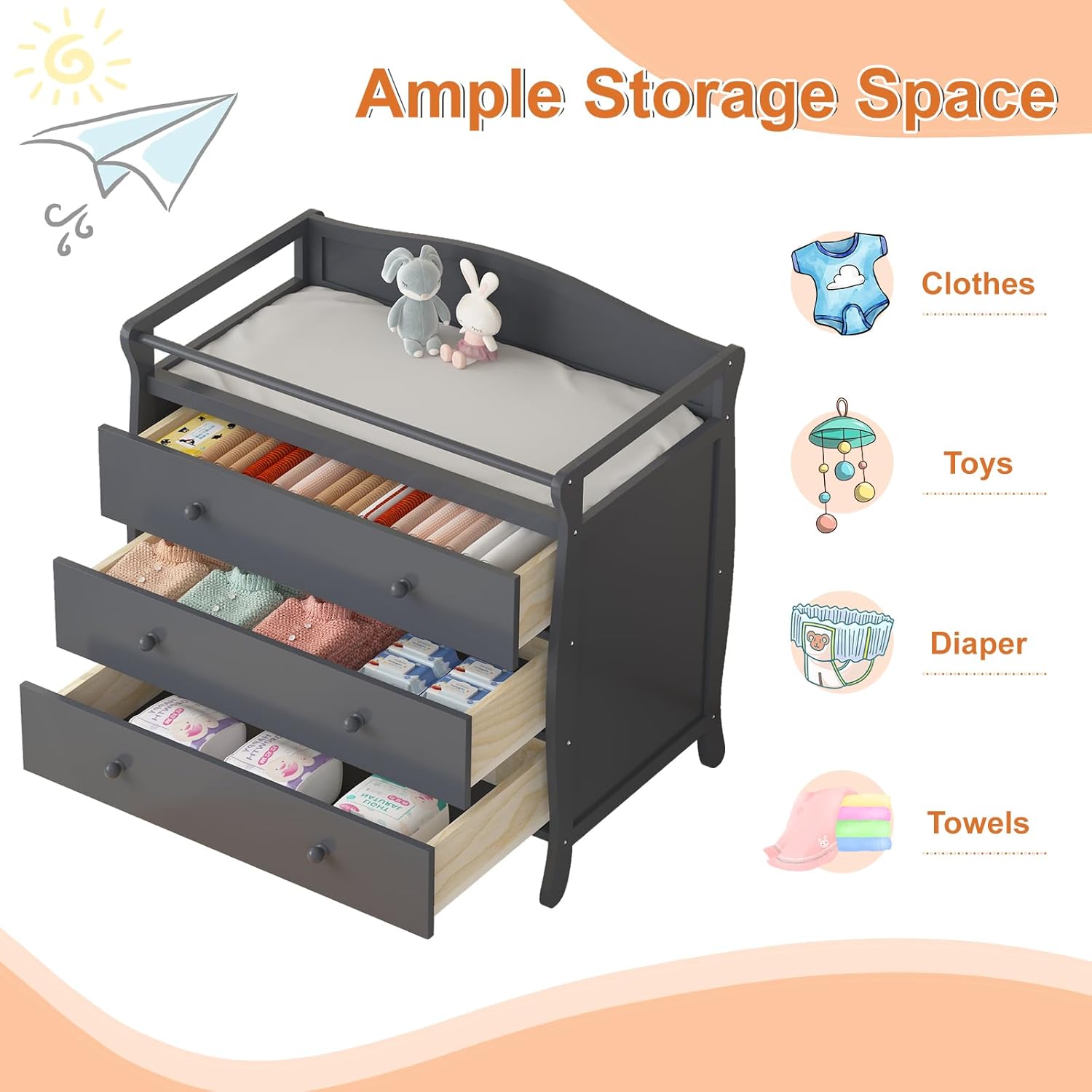 3 Drawers Baby Changing Table  - đánh giá và giá Baby Nursery Drawers