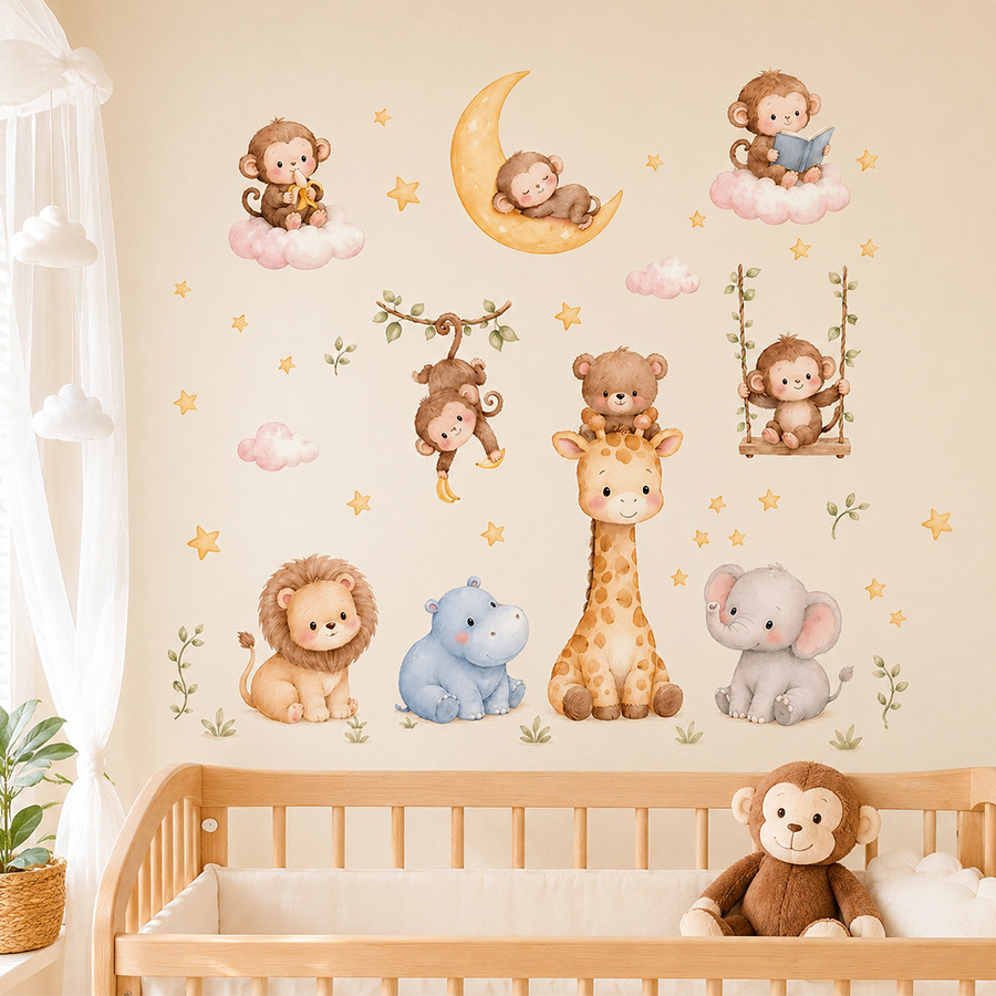 Jungle Animals Wall Stickers f - đánh giá và giá Baby Nursery Jungle Wallpaper