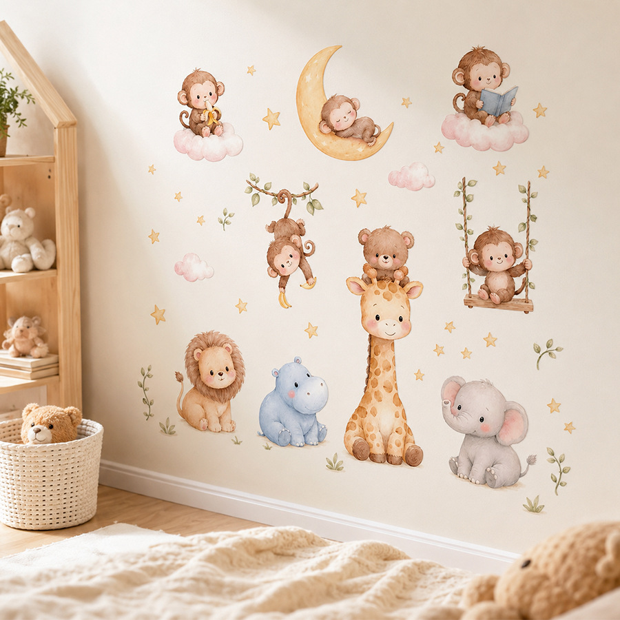 Jungle Animals Wall Stickers f - đánh giá và giá Baby Nursery Jungle Wallpaper