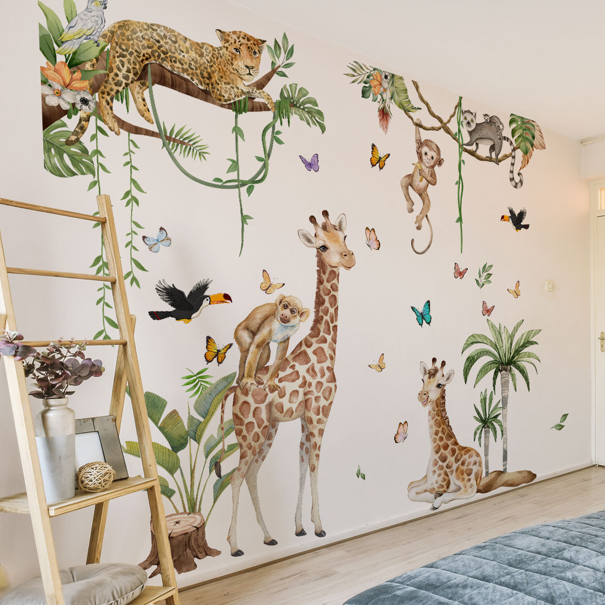 Large Forest Animals Wall Stic - đánh giá và giá Baby Nursery Jungle Wallpaper