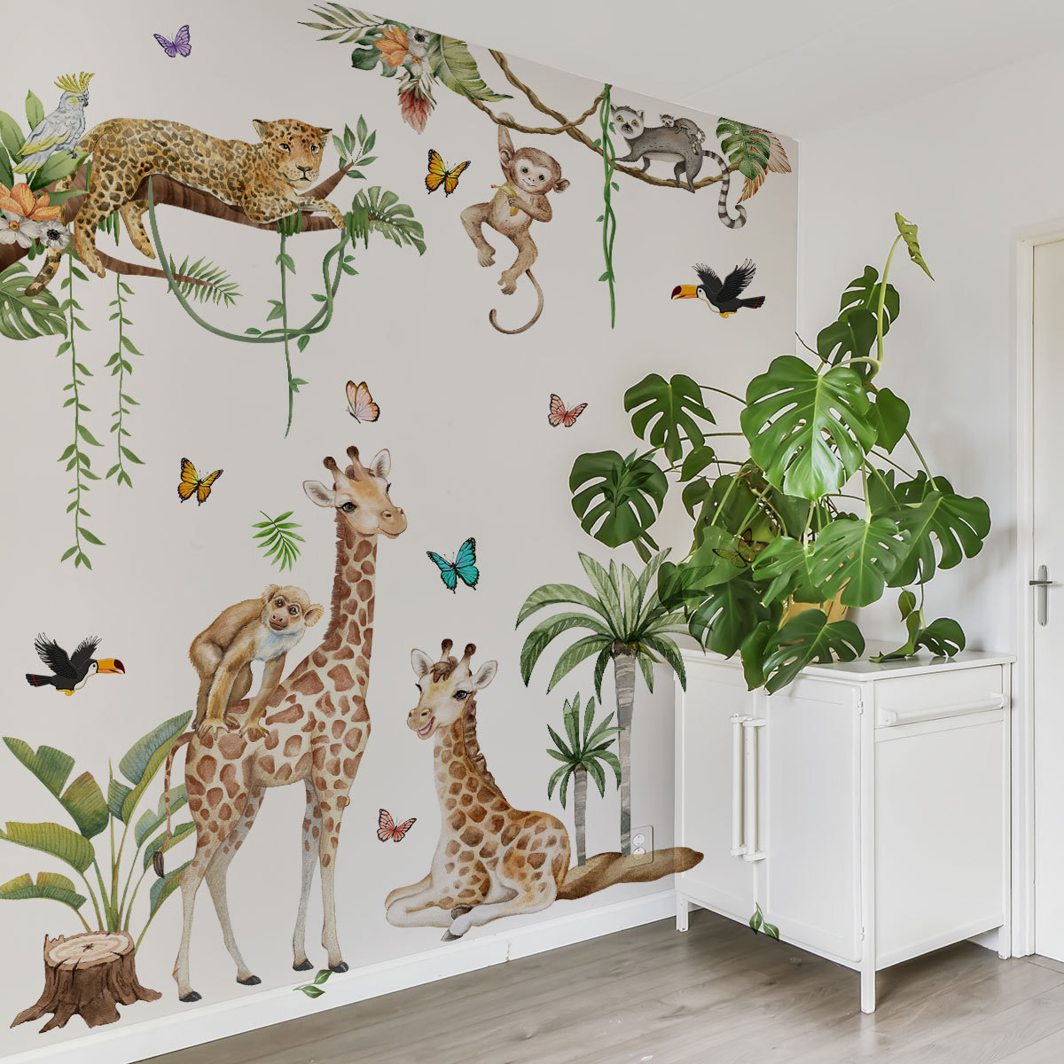 Large Forest Animals Wall Stic - đánh giá và giá Baby Nursery Jungle Wallpaper