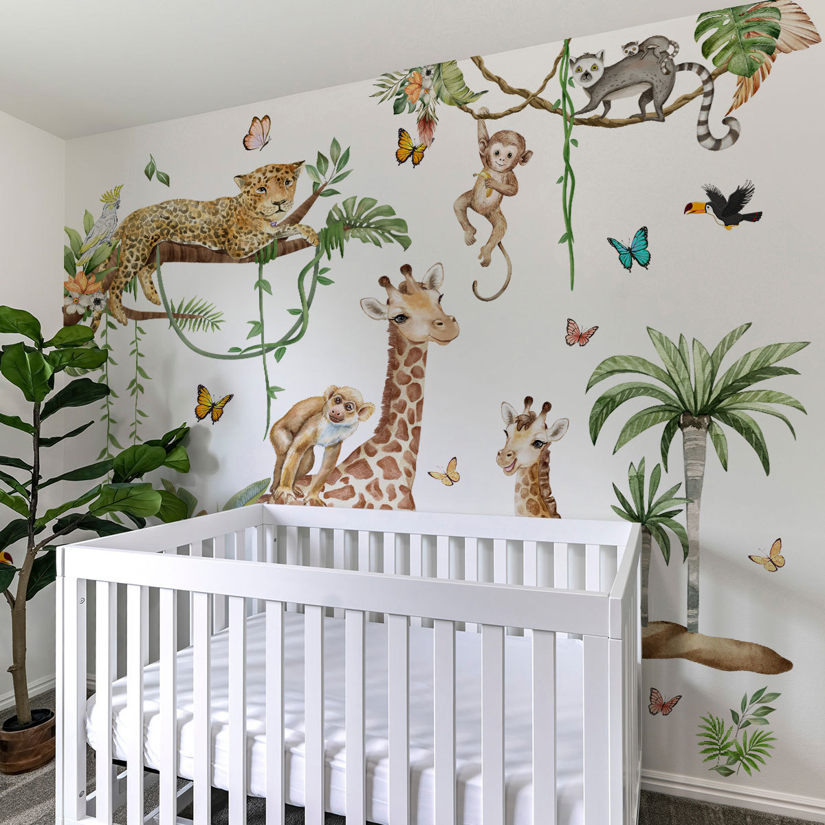 Large Forest Animals Wall Stic - đánh giá và giá Baby Nursery Jungle Wallpaper