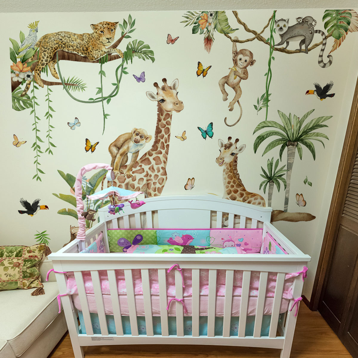 Large Forest Animals Wall Stic - đánh giá và giá Baby Nursery Jungle Wallpaper