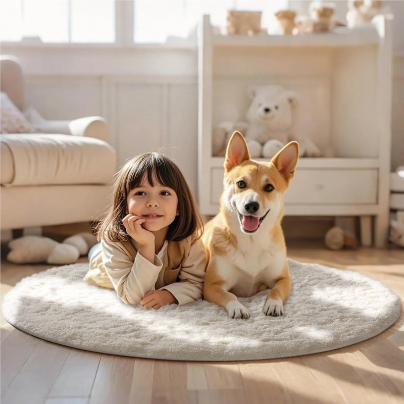 Round Cream White Rug Soft Flu - đánh giá và giá Baby Nursery Mat