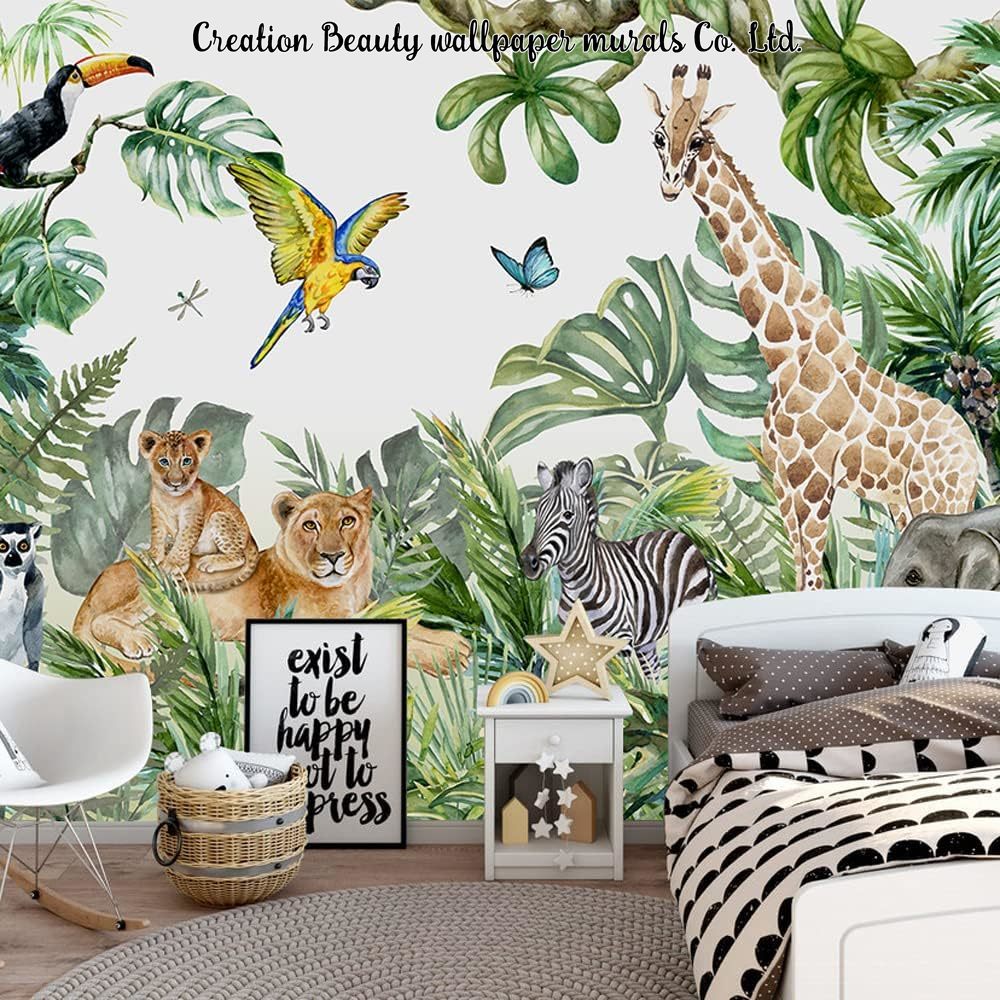 Watercolor Animals Jungle Wall - đánh giá và giá Baby Nursery Jungle Wallpaper