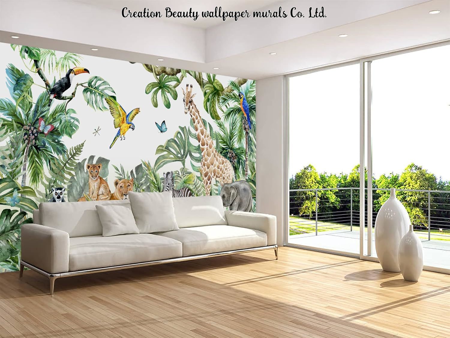 Watercolor Animals Jungle Wall - đánh giá và giá Baby Nursery Jungle Wallpaper