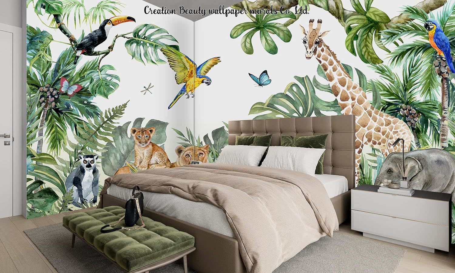 Watercolor Animals Jungle Wall - đánh giá và giá Baby Nursery Jungle Wallpaper