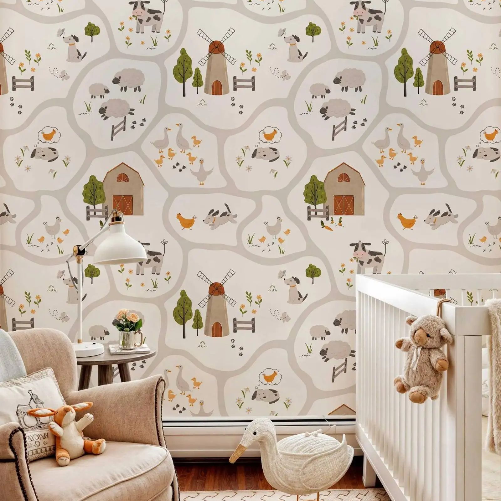 Cute Farm Animals Kids Wallpap - đánh giá và giá Baby Nursery Peel And Stick Wallpaper