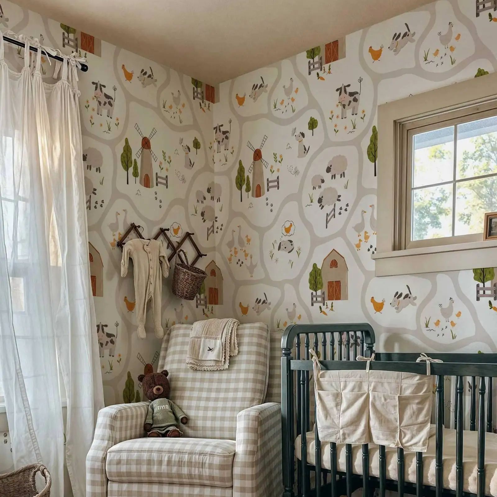 Cute Farm Animals Kids Wallpap - đánh giá và giá Baby Nursery Peel And Stick Wallpaper
