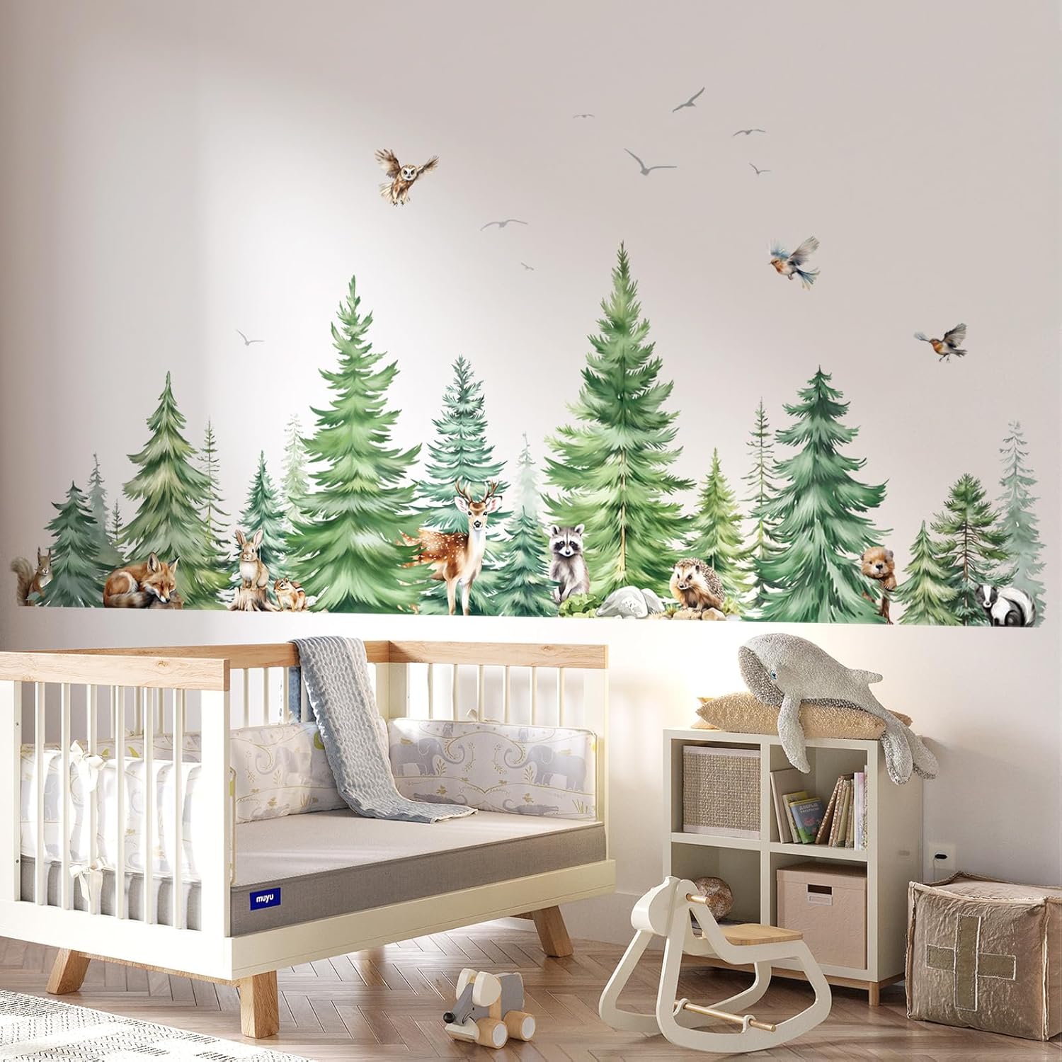 Large Watercolor Pine Tree Ani - đánh giá và giá Baby Nursery Panelling