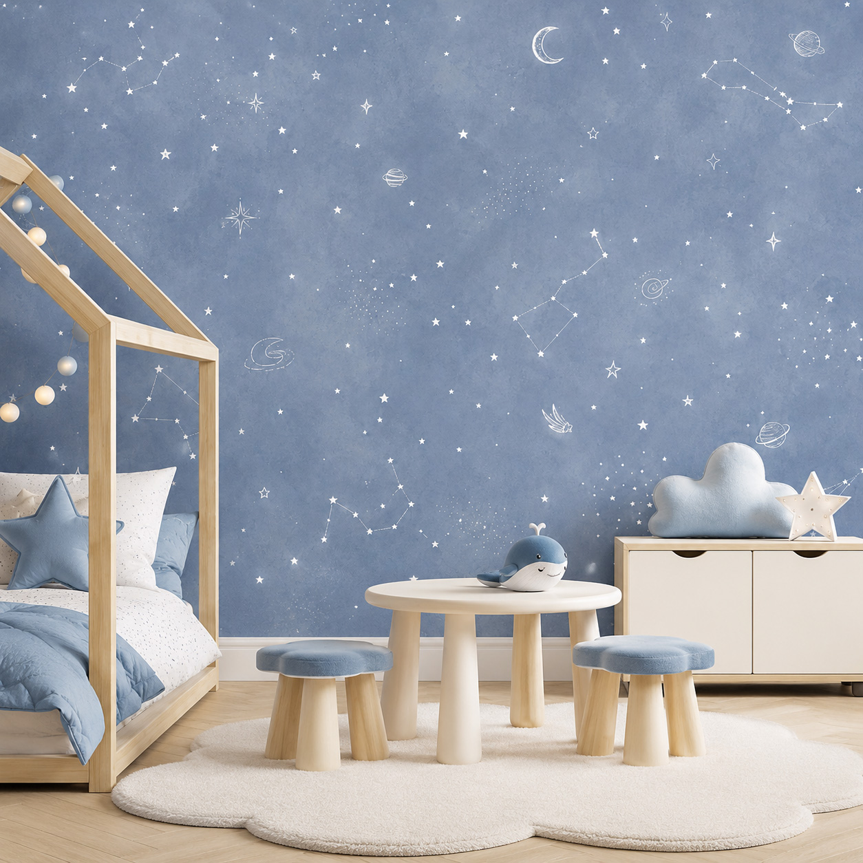 Blue Starry Sky Self Adhesive  - đánh giá và giá Baby Nursery Peel And Stick Wallpaper