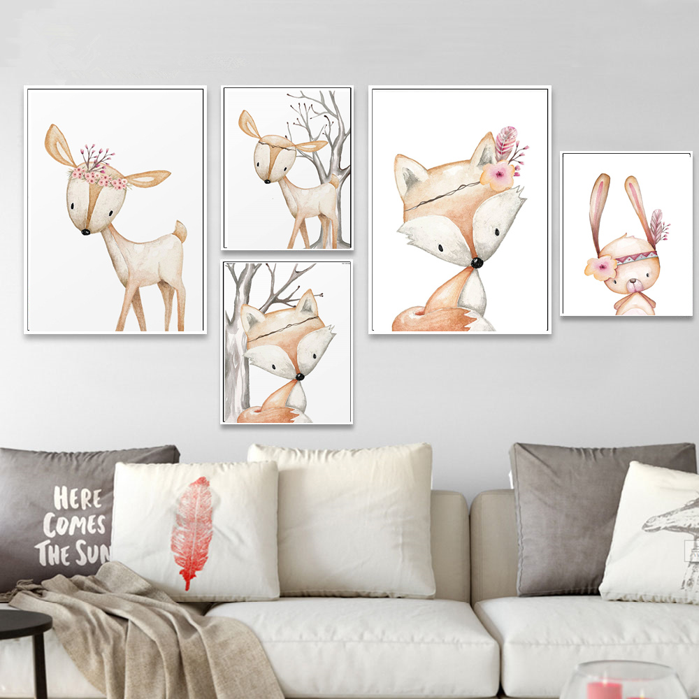 Cartoon Rabbit Poster Fox Deer - đánh giá và giá Baby Nursery Mirror