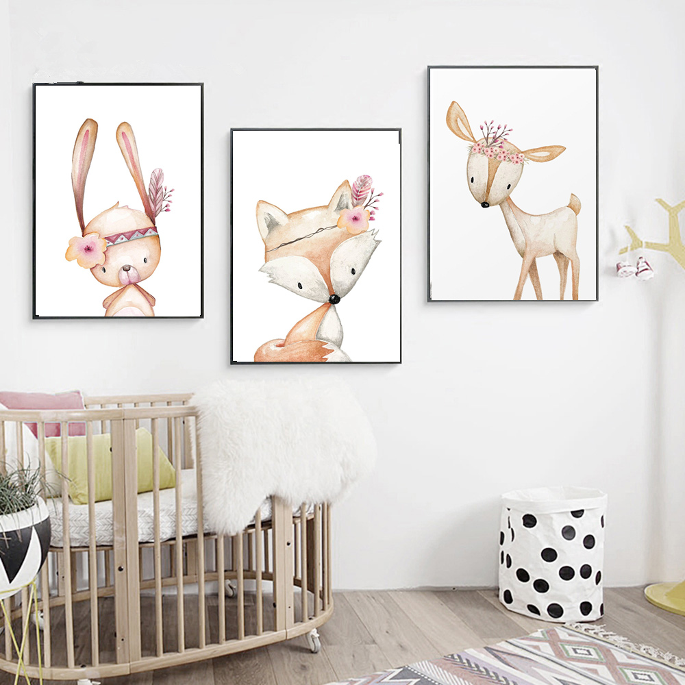 Cartoon Rabbit Poster Fox Deer - đánh giá và giá Baby Nursery Mirror