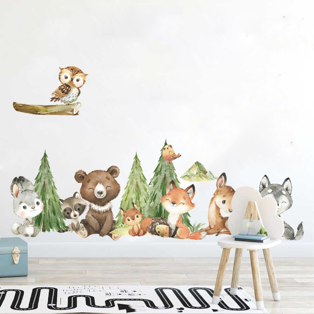 Cartoon Watercolor  Forest Ani - đánh giá và giá Baby Nursery Panelling