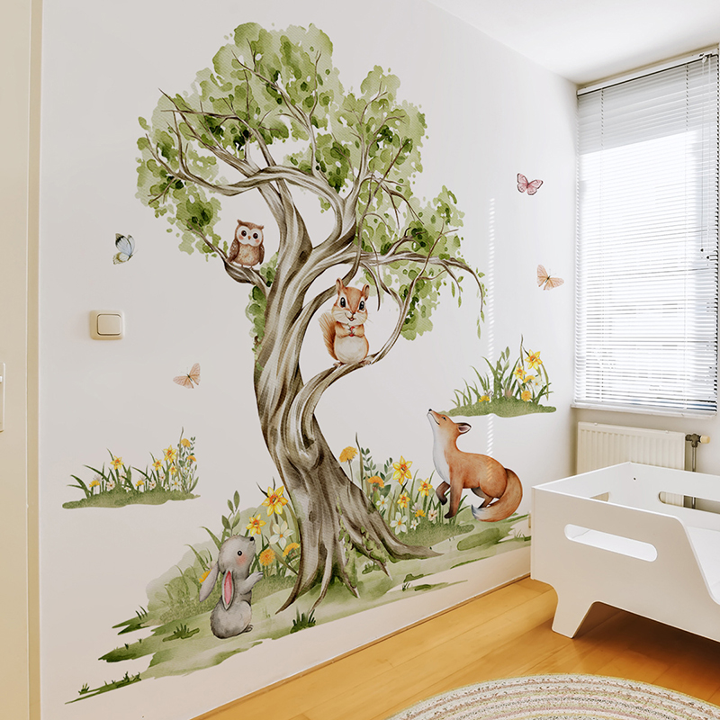 Watercolor Forest Large Tree A - đánh giá và giá Baby Nursery Jungle Wallpaper
