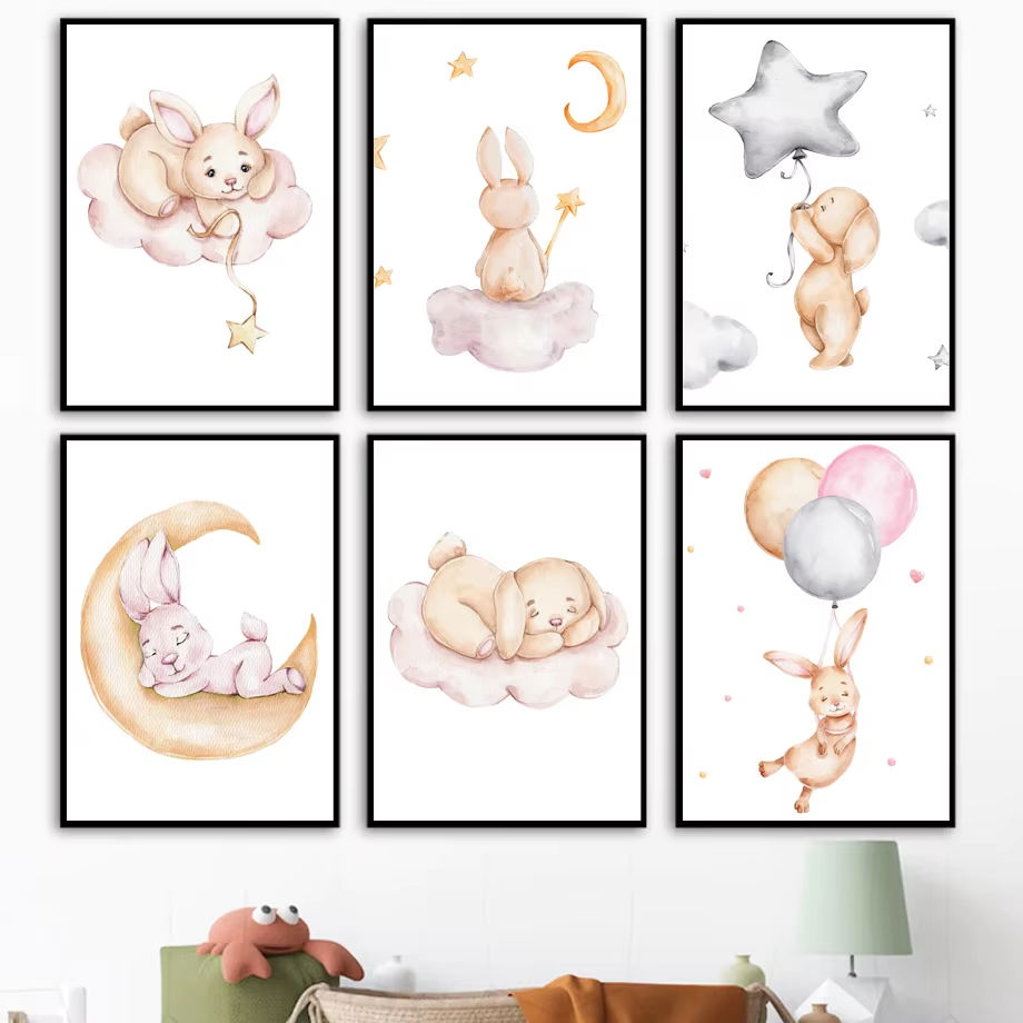 Cute Watercolor Rabbit Moon St - đánh giá và giá Baby Nursery Mirror