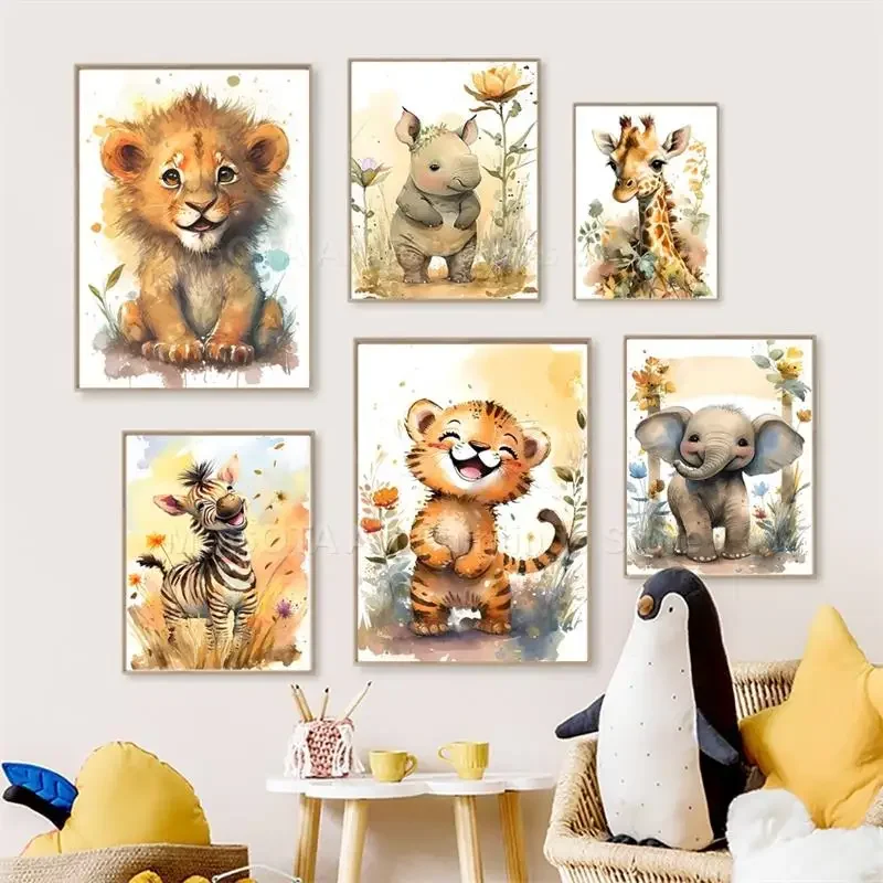 Watercolor Lion Giraffe Tiger  - đánh giá và giá Baby Nursery Pictures
