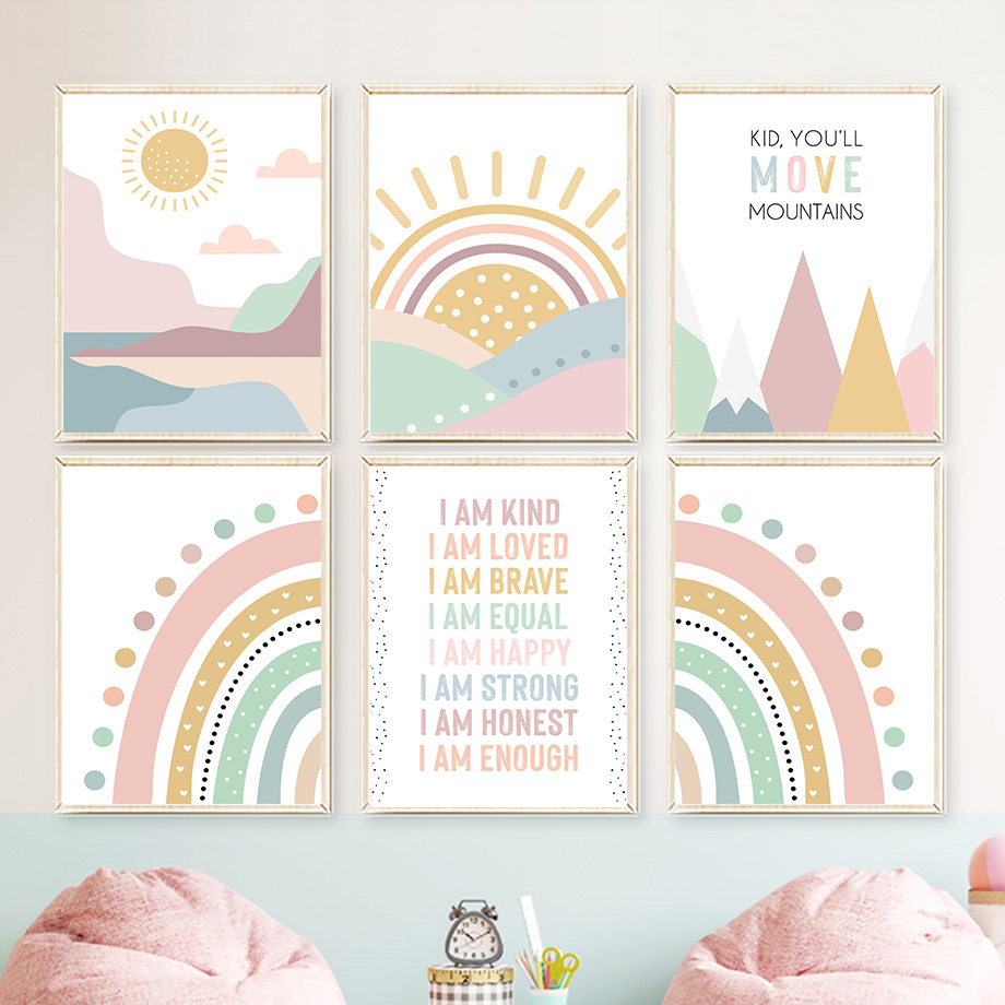 Pink Mountain Sun Rainbow Quot - đánh giá và giá Baby Nursery Quotes Wall Art