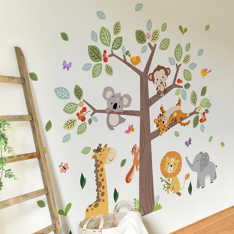Large Jungle Animal Wall Stick - đánh giá và giá Baby Nursery Jungle Wallpaper