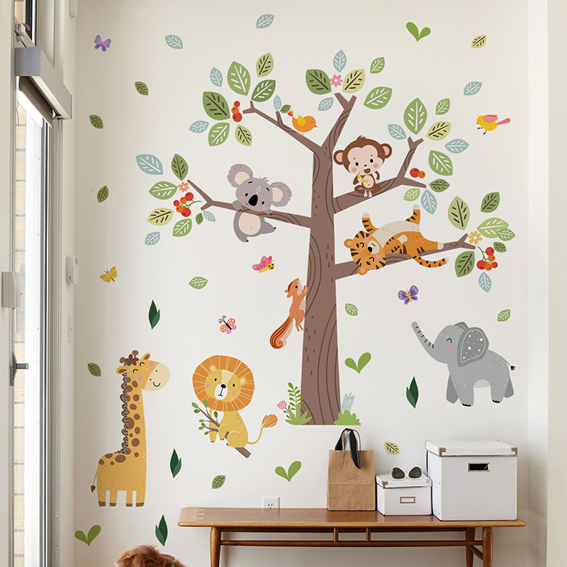Large Jungle Animal Wall Stick - đánh giá và giá Baby Nursery Jungle Wallpaper