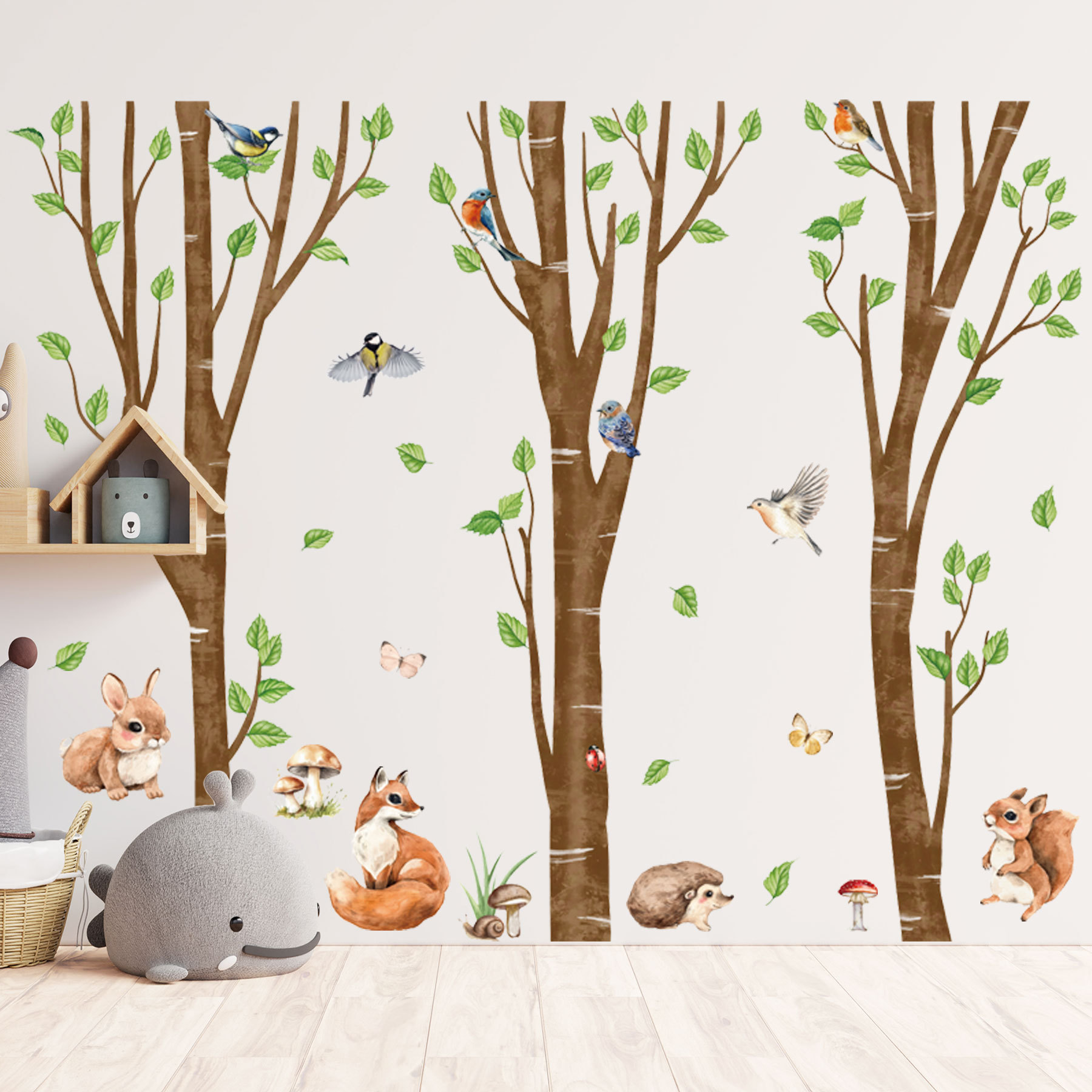 Large Jungle Birch Tree Animal - đánh giá và giá Baby Nursery Jungle Wallpaper