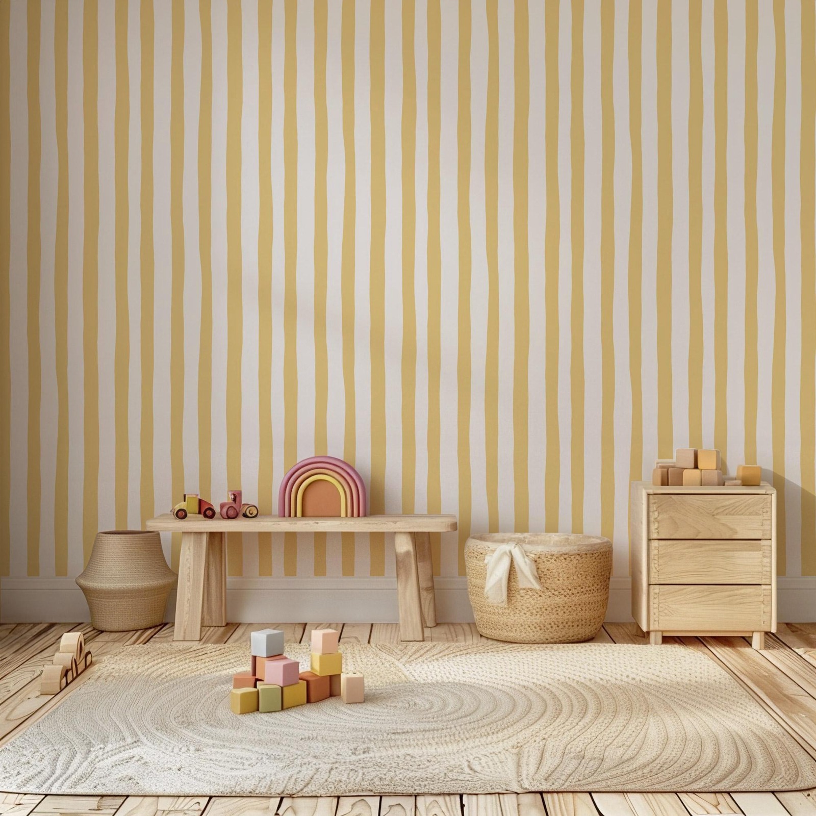 Sunshine Yellow Wobbly Stripes - đánh giá và giá Baby Nursery Peel And Stick Wallpaper