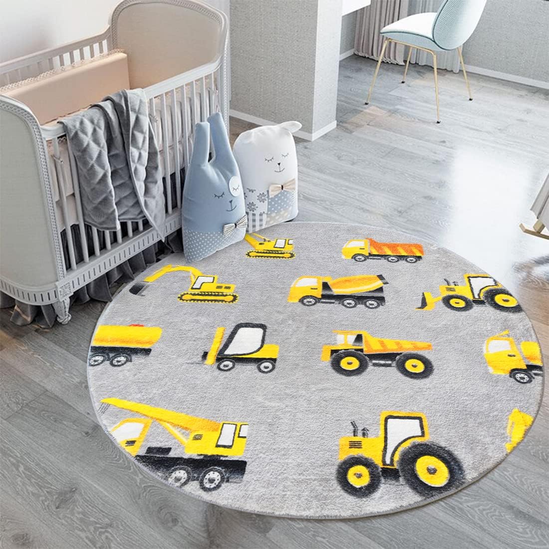 Gray Construction Vehicle Roun - đánh giá và giá Baby Nursery Yellow