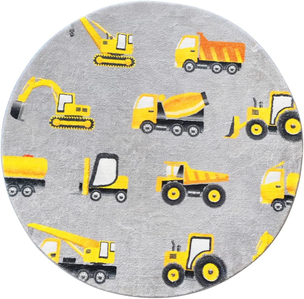 Gray Construction Vehicle Roun - đánh giá và giá Baby Nursery Yellow