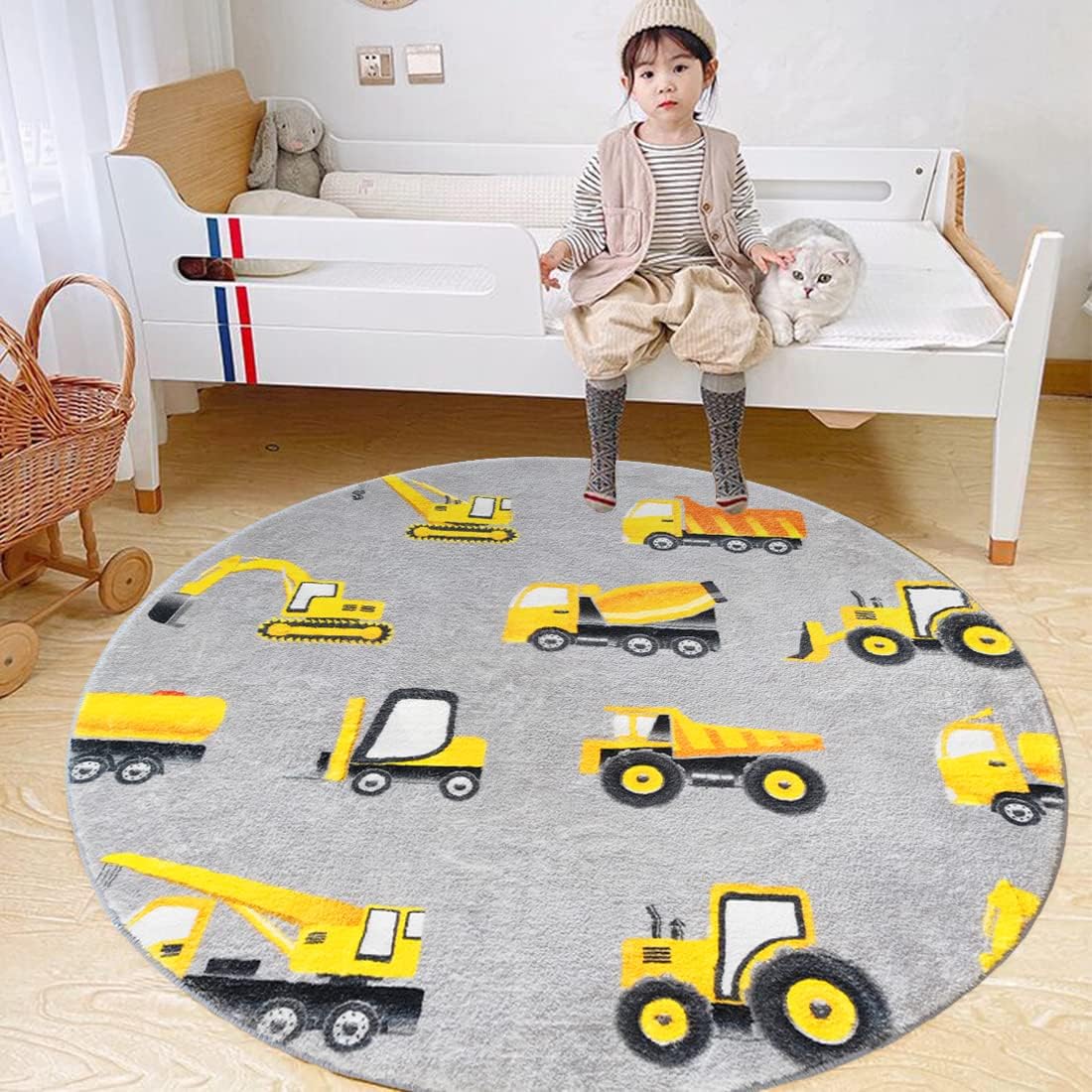 Gray Construction Vehicle Roun - đánh giá và giá Baby Nursery Yellow