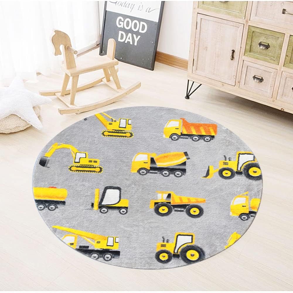 Gray Construction Vehicle Roun - đánh giá và giá Baby Nursery Yellow