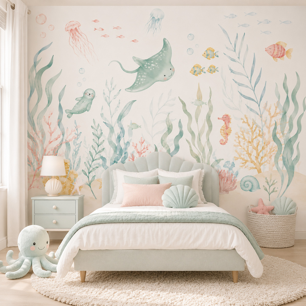Ocean Animals Self Adhesive Wa - đánh giá và giá Baby Nursery Peel And Stick Wallpaper