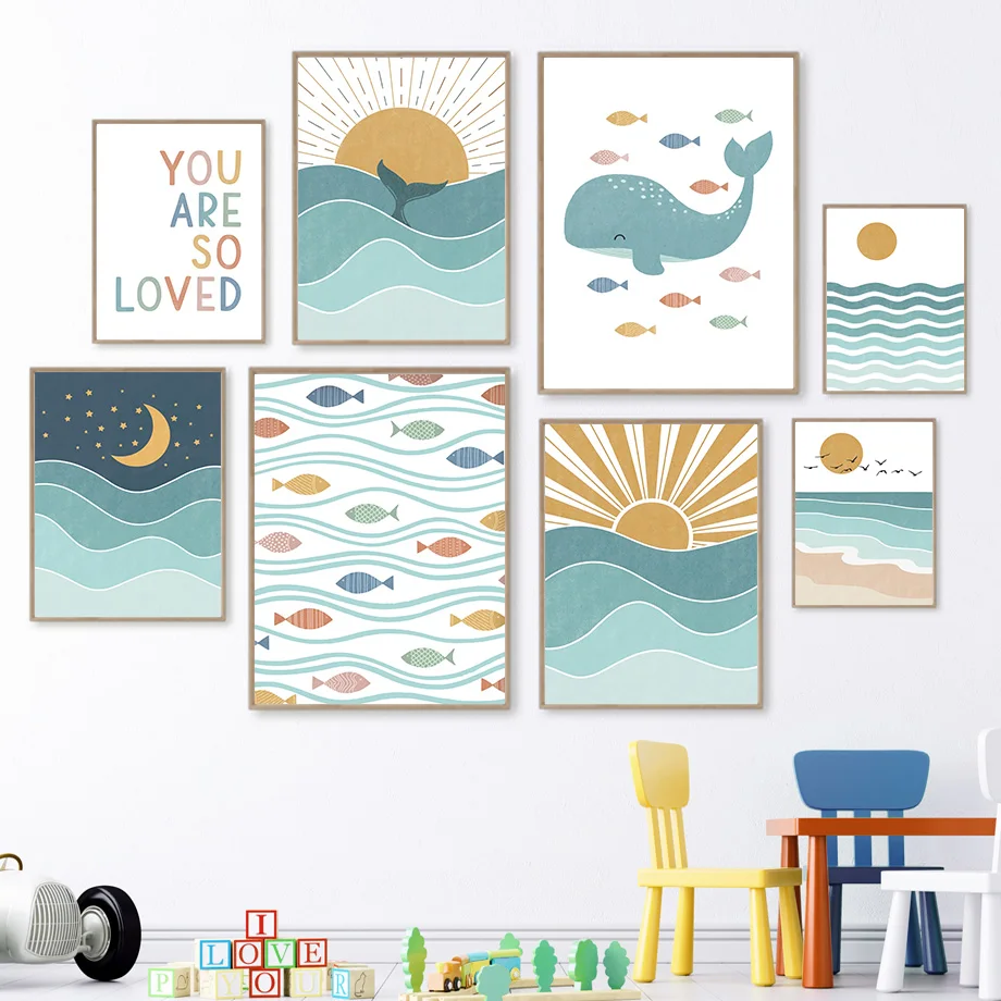 1pc frameless Fish Whale Seagu - đánh giá và giá Baby Nursery Quotes Wall Art